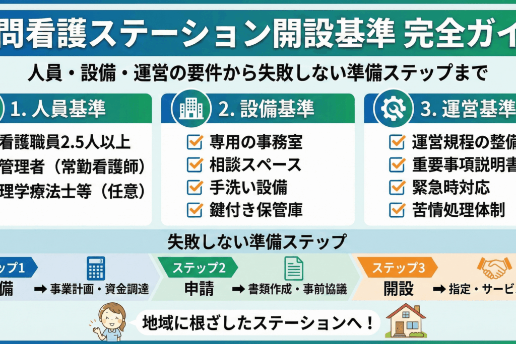 訪問看護ステーション開設基準を完全ガイド｜人員・設備・運営の要件から失敗しない準備ステップまで