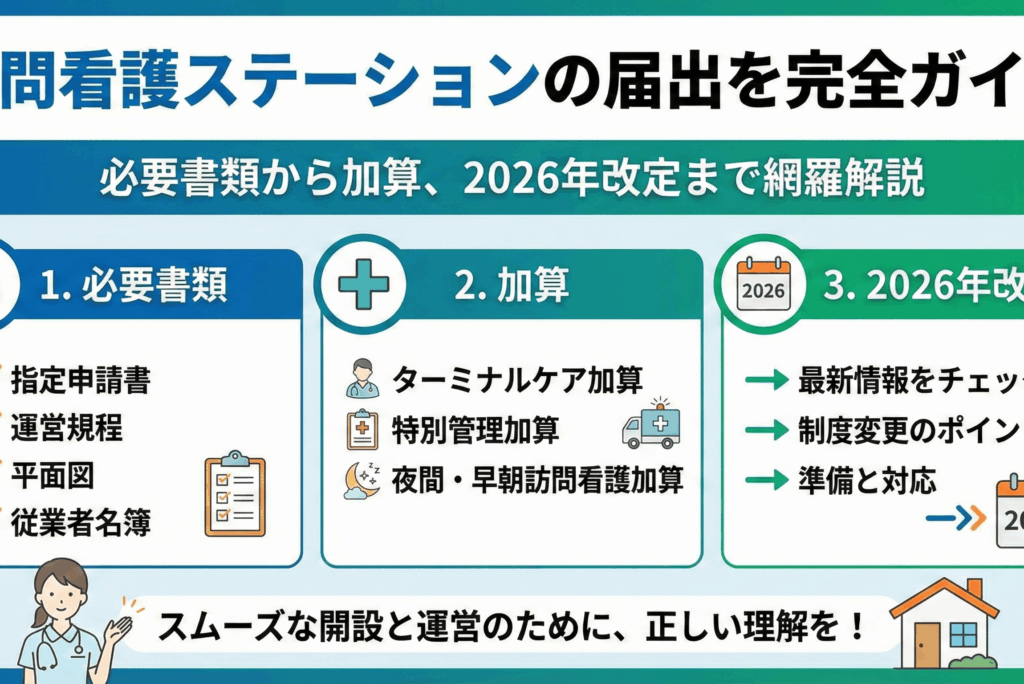 訪問看護ステーションの届出を完全ガイド｜必要書類から加算、2026年改定まで