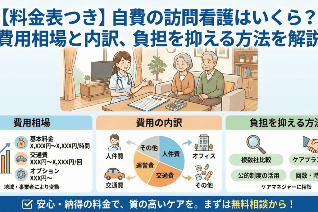 【料金表つき】自費の訪問看護はいくら？費用相場と内訳、負担を抑える方法を解説