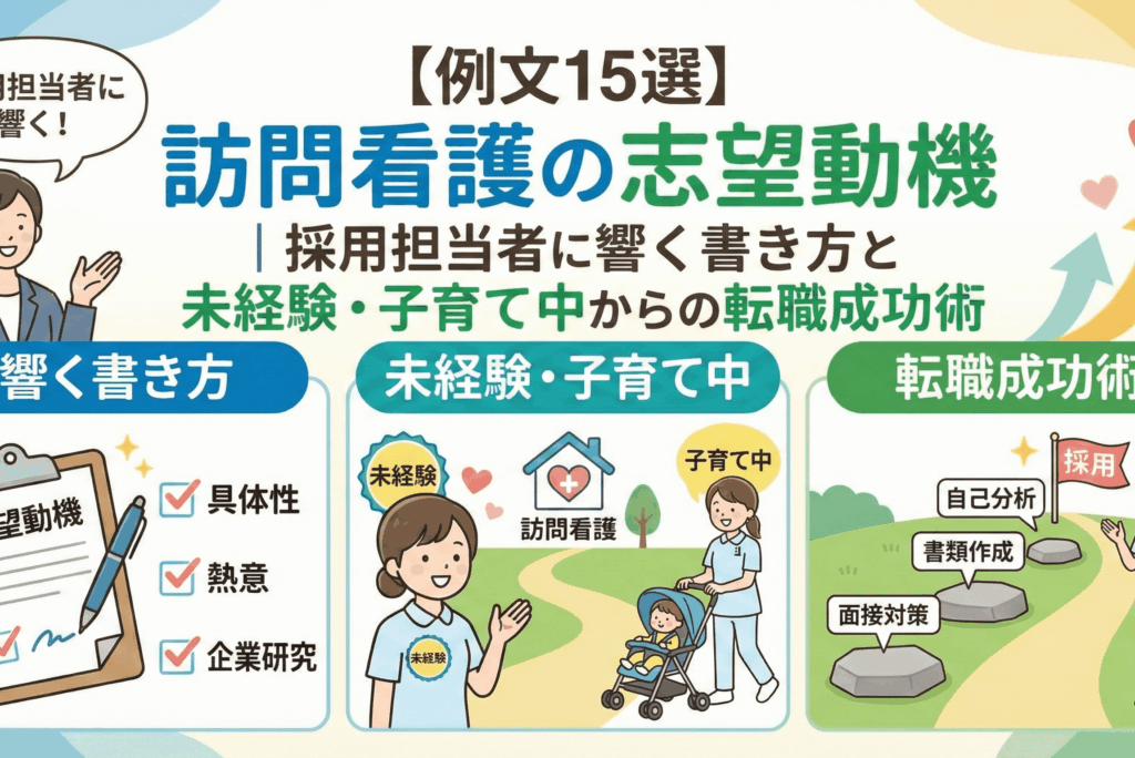 【例文15選】訪問看護の志望動機｜採用担当者に響く書き方と未経験・子育て中からの転職成功術