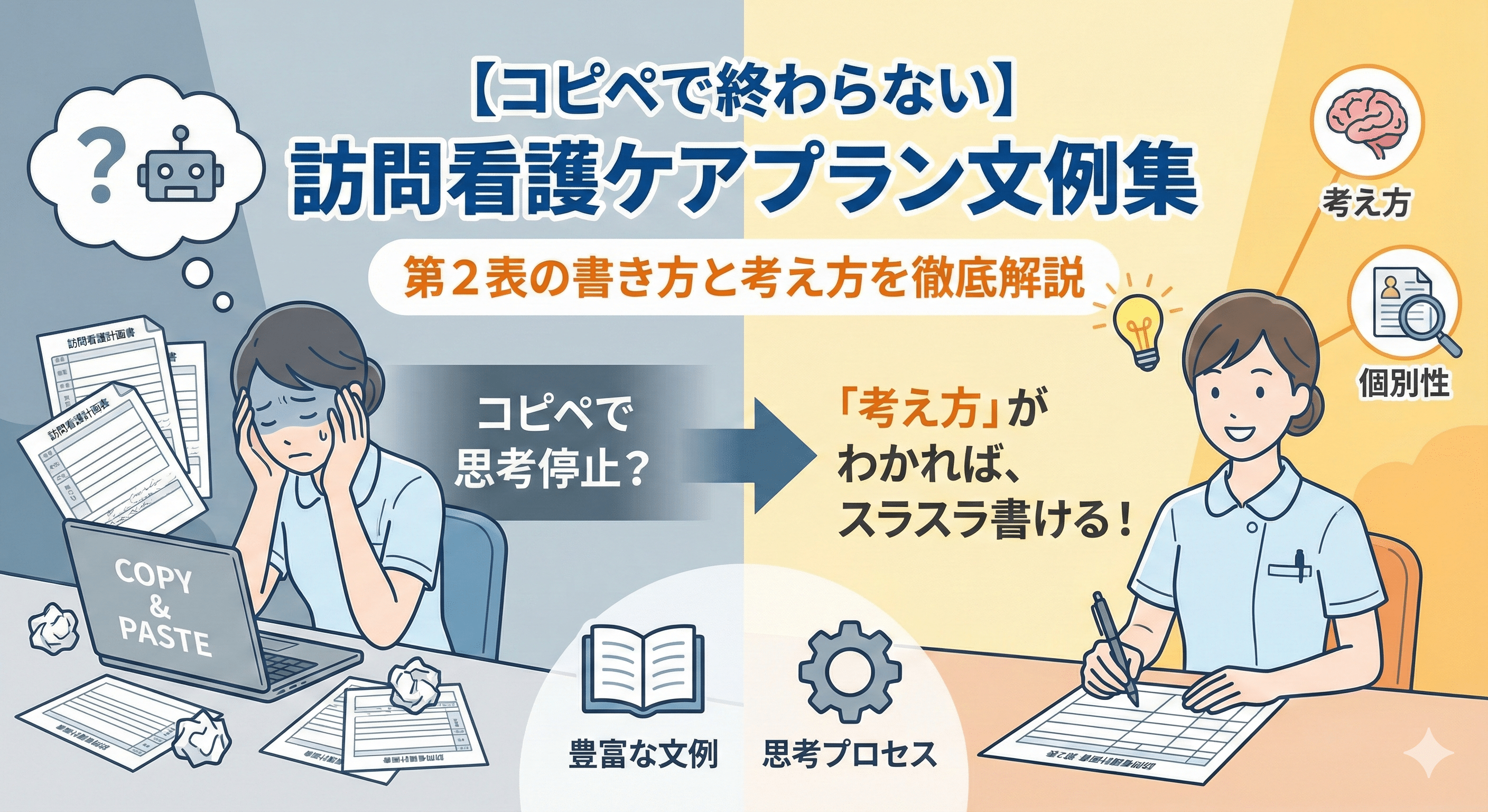 【コピペで終わらない】訪問看護ケアプラン文例集｜第2表の書き方と考え方を徹底解説