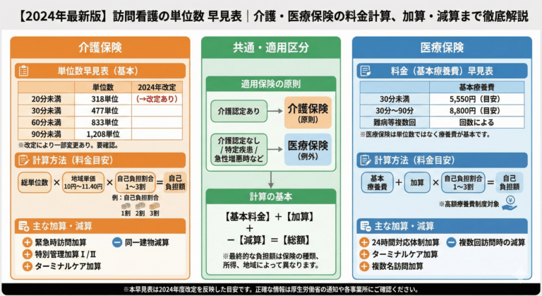 【2024年度改定対応】訪問看護の介護保険単位数まるわかり！料金早見表と自己負担額シミュレーション
