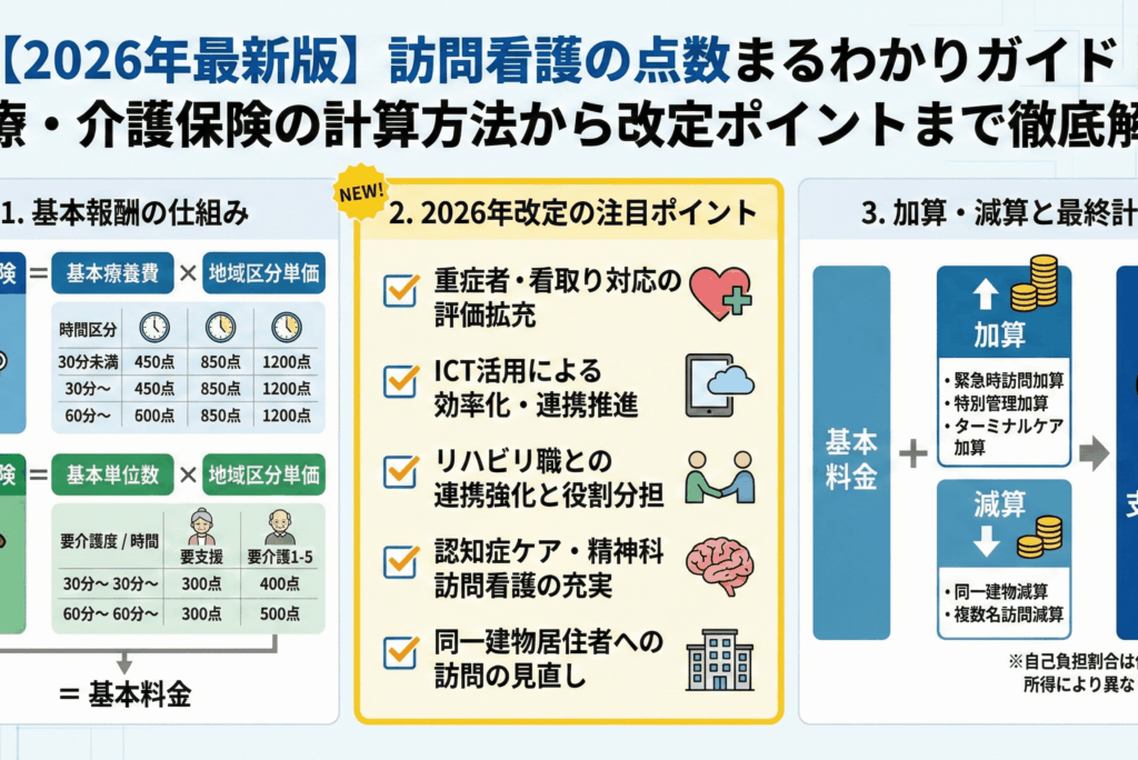 【2026年最新版】訪問看護の点数まるわかりガイド｜医療・介護保険の計算方法から改定ポイントまで徹底解説