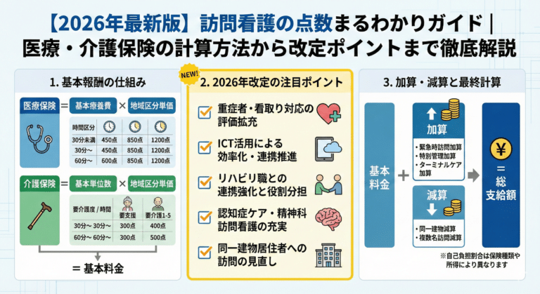 【2026年最新版】訪問看護の点数まるわかりガイド｜医療・介護保険の計算方法から改定ポイントまで徹底解説