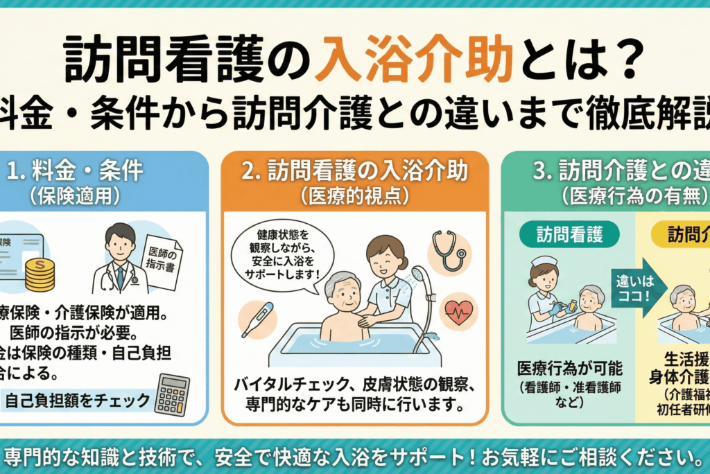 訪問看護の入浴介助とは？料金・条件から訪問介護との違いまで徹底解説