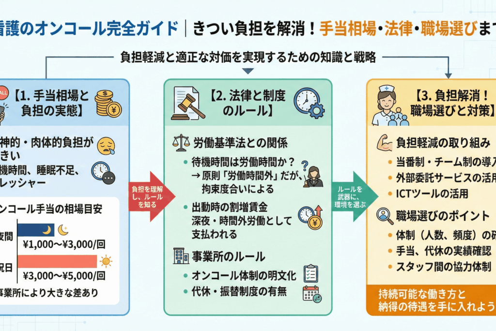 訪問看護のオンコール完全ガイド｜きつい負担を解消！手当相場・法律・職場選びまで解説