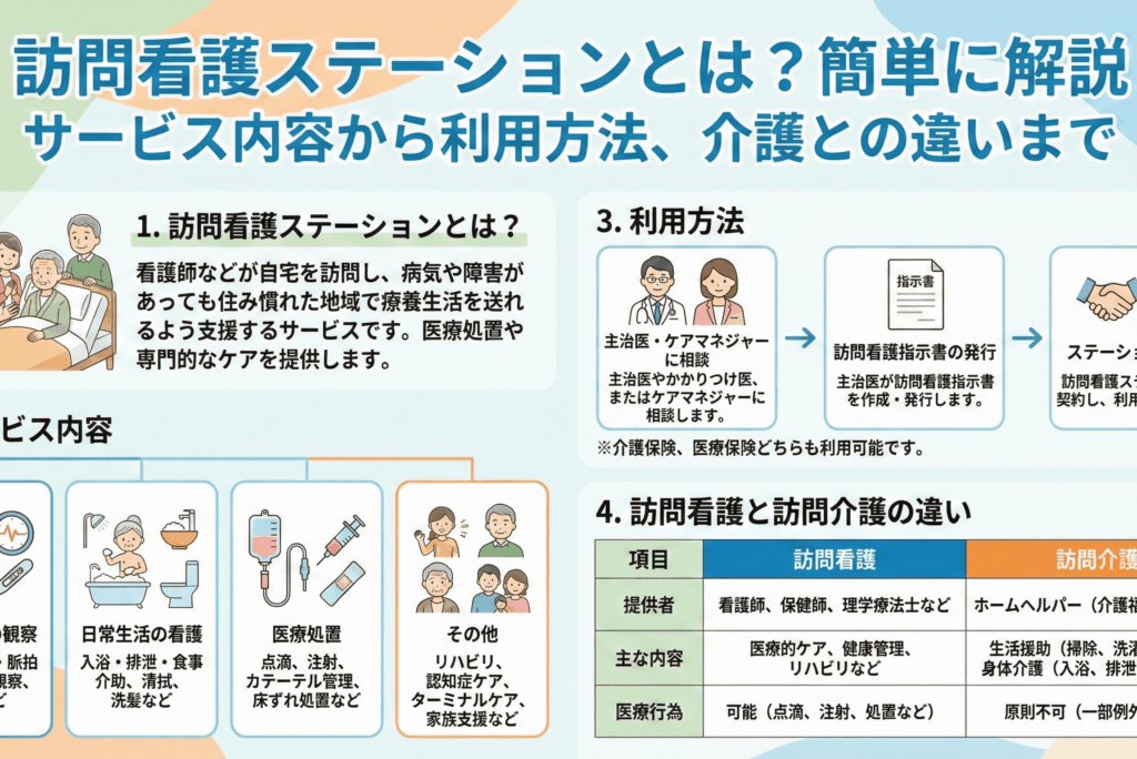 訪問看護ステーションとは？を簡単に解説｜サービス内容から利用方法、介護との違いまで