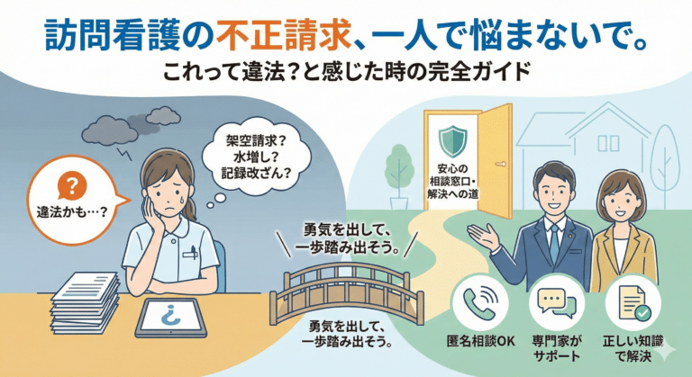 訪問看護の不正請求、一人で悩まないで。これって違法？と感じた時の完全ガイド