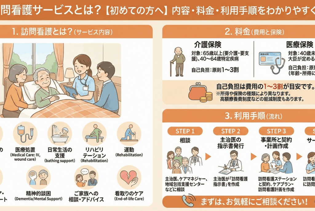 訪問看護サービスとは？【初めての方へ】内容・料金・利用手順をわかりやすく解説