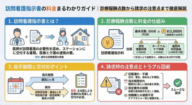 訪問看護指示書の料金まるわかりガイド｜診療報酬点数から請求の注意点まで徹底解説