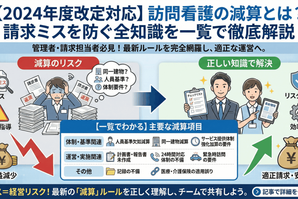 【2024年度改定対応】訪問看護の減算とは？請求ミスを防ぐ全知識を一覧で徹底解説