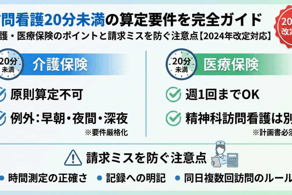 訪問看護20分未満の算定要件を完全ガイド｜介護・医療保険のポイントと請求ミスを防ぐ注意点【2024年改定対応】