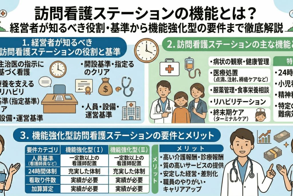 訪問看護ステーションの機能とは？経営者が知るべき役割・基準から機能強化型の要件まで徹底解説
