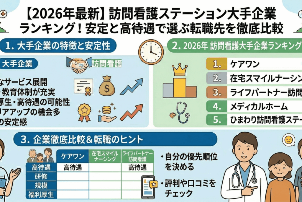 【2026年最新】訪問看護ステーション大手企業ランキング！安定と高待遇で選ぶ転職先を徹底比較