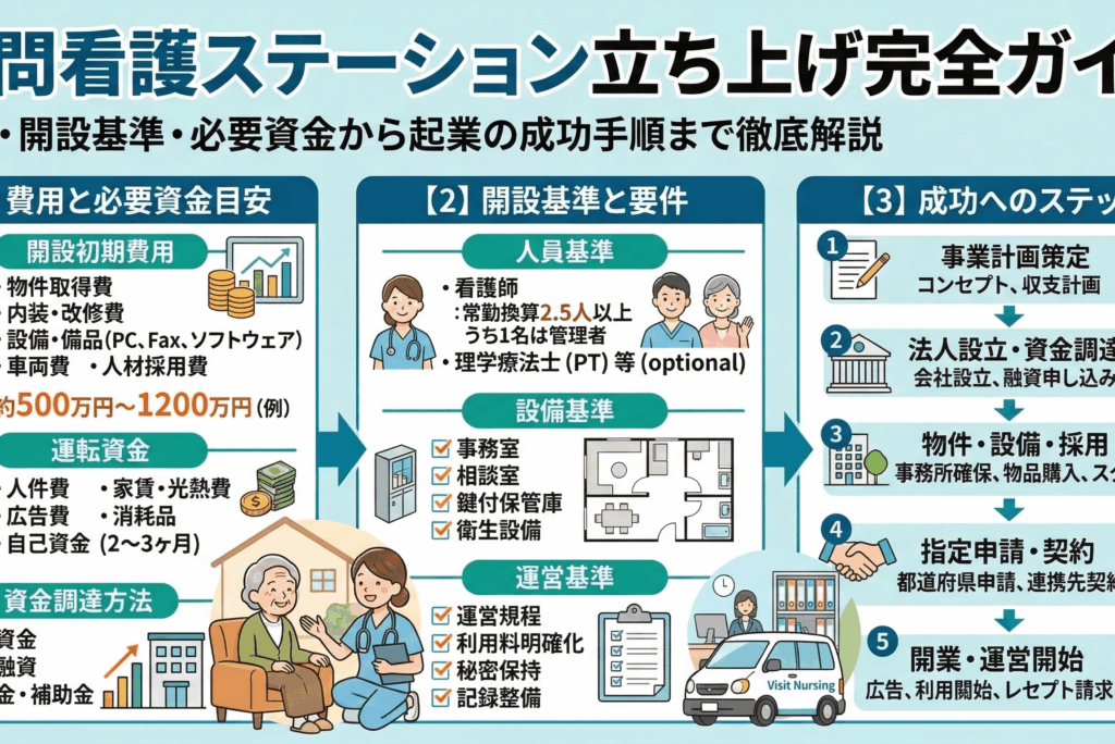 訪問看護ステーション立ち上げ完全ガイド｜費用・開設基準・必要資金から起業の成功手順まで徹底解説