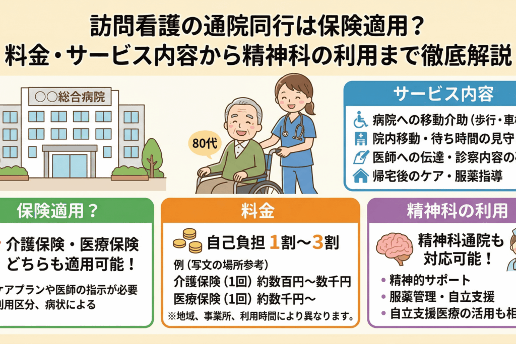訪問看護の通院同行は保険適用？料金・サービス内容から精神科の利用まで徹底解説