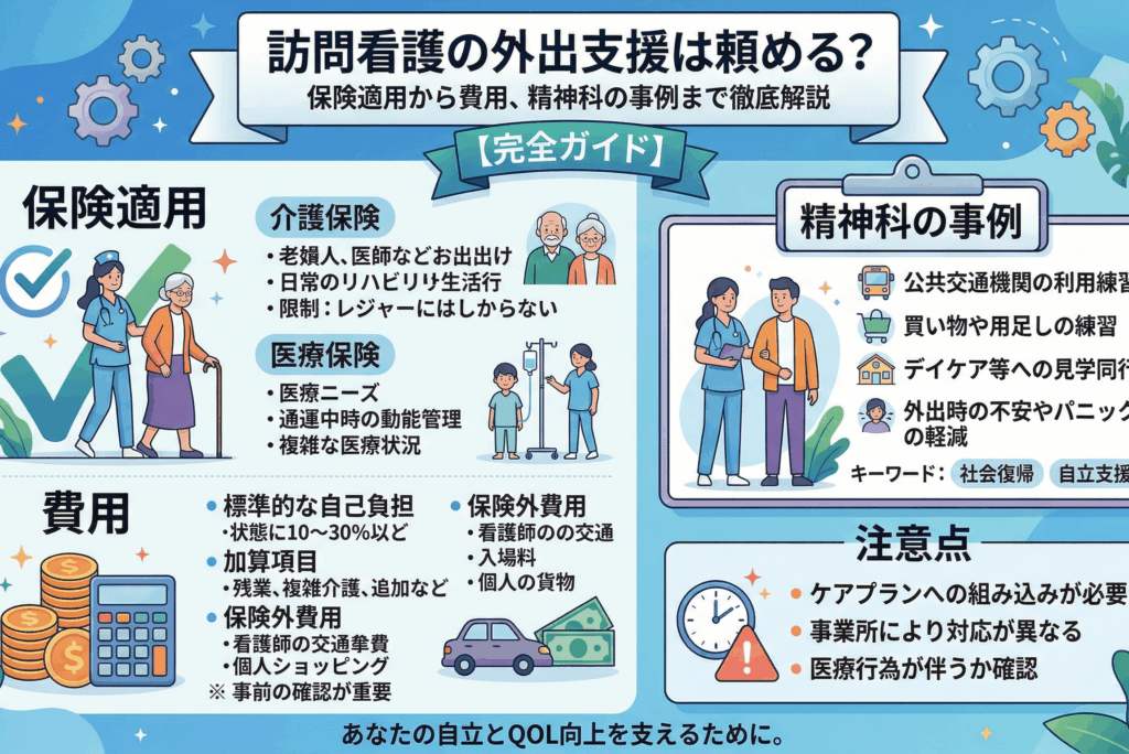 訪問看護の外出支援は頼める？保険適用から費用、精神科の事例まで徹底解説