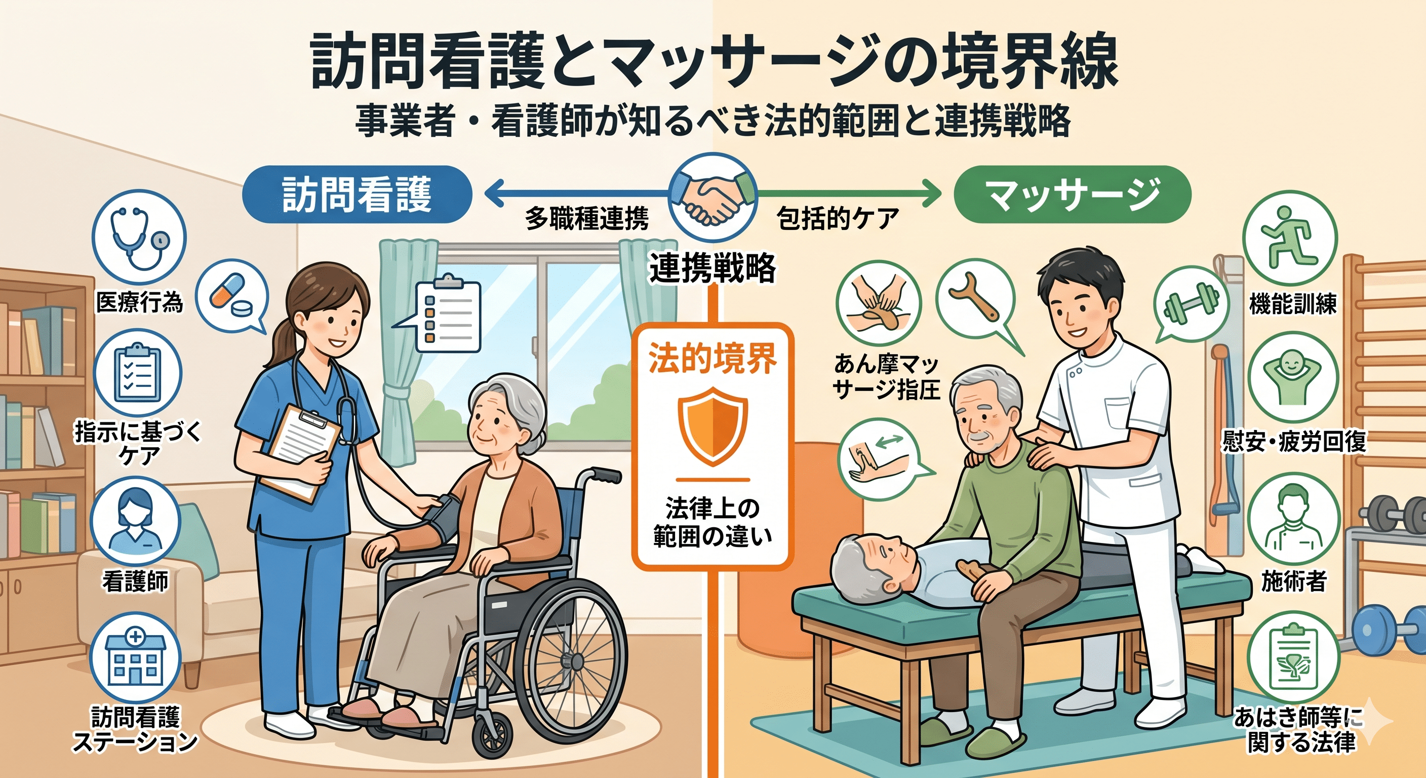 訪問看護とマッサージの境界線：事業者・看護師が知るべき法的範囲と連携戦略