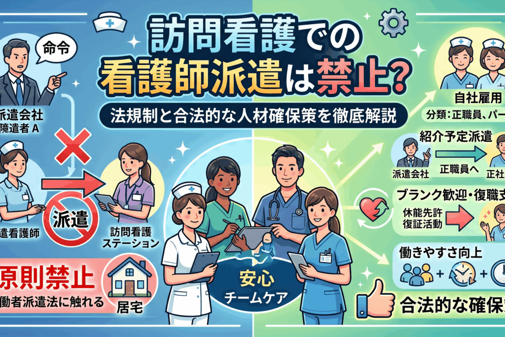 訪問看護での看護師派遣は禁止？法規制と合法的な人材確保策を徹底解説